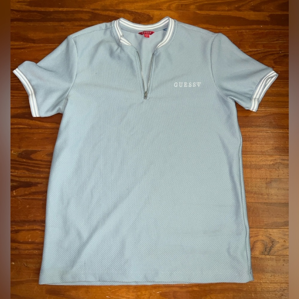 Guess Light Sky Blue Quarter-Zip Polo
